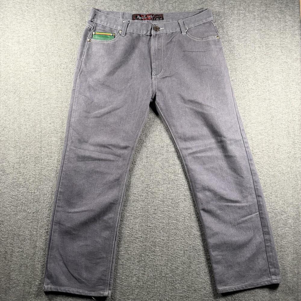 Ruthless Art Jeans Mens 38x34 Gray Charcoal Denim Baggy Y2K Crest Back Pockets
